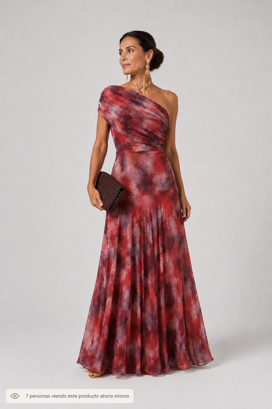Vestido Largo Hombro Caído Acuarela