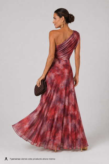 Vestido Largo Hombro Caído Acuarela