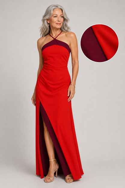 Vestido largo halter con abertura
