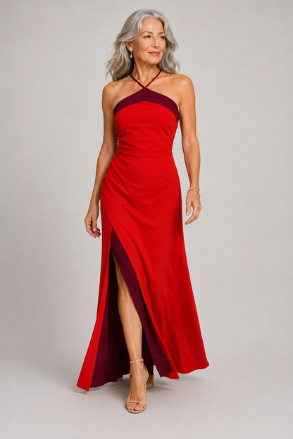 Vestido largo halter con abertura