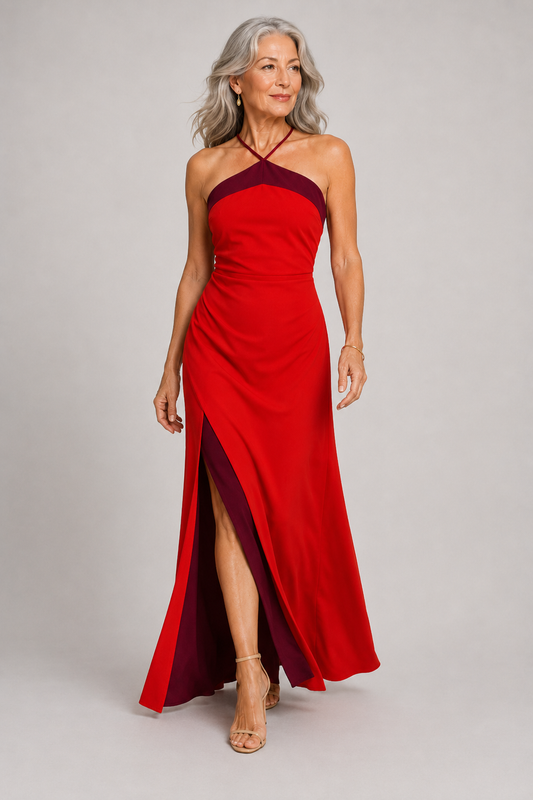 Vestido largo halter con abertura