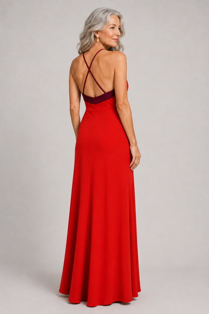 Vestido largo halter con abertura