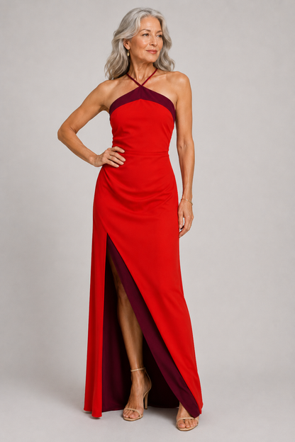 Vestido largo halter con abertura