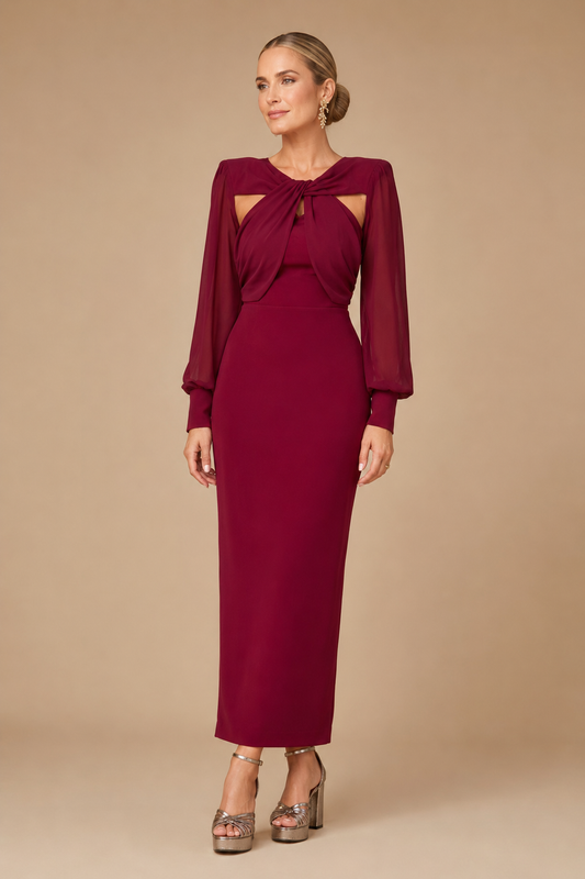 Vestido Midi Elegante Granate