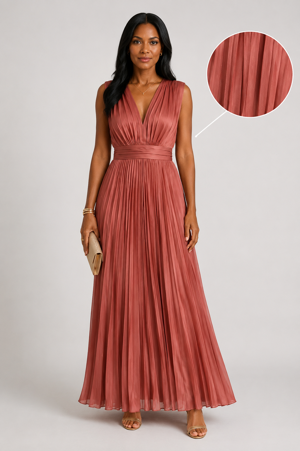 Vestido midi plisado con escote en V