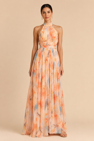 Vestido de Cuello Halter con Estampado de Acuarela