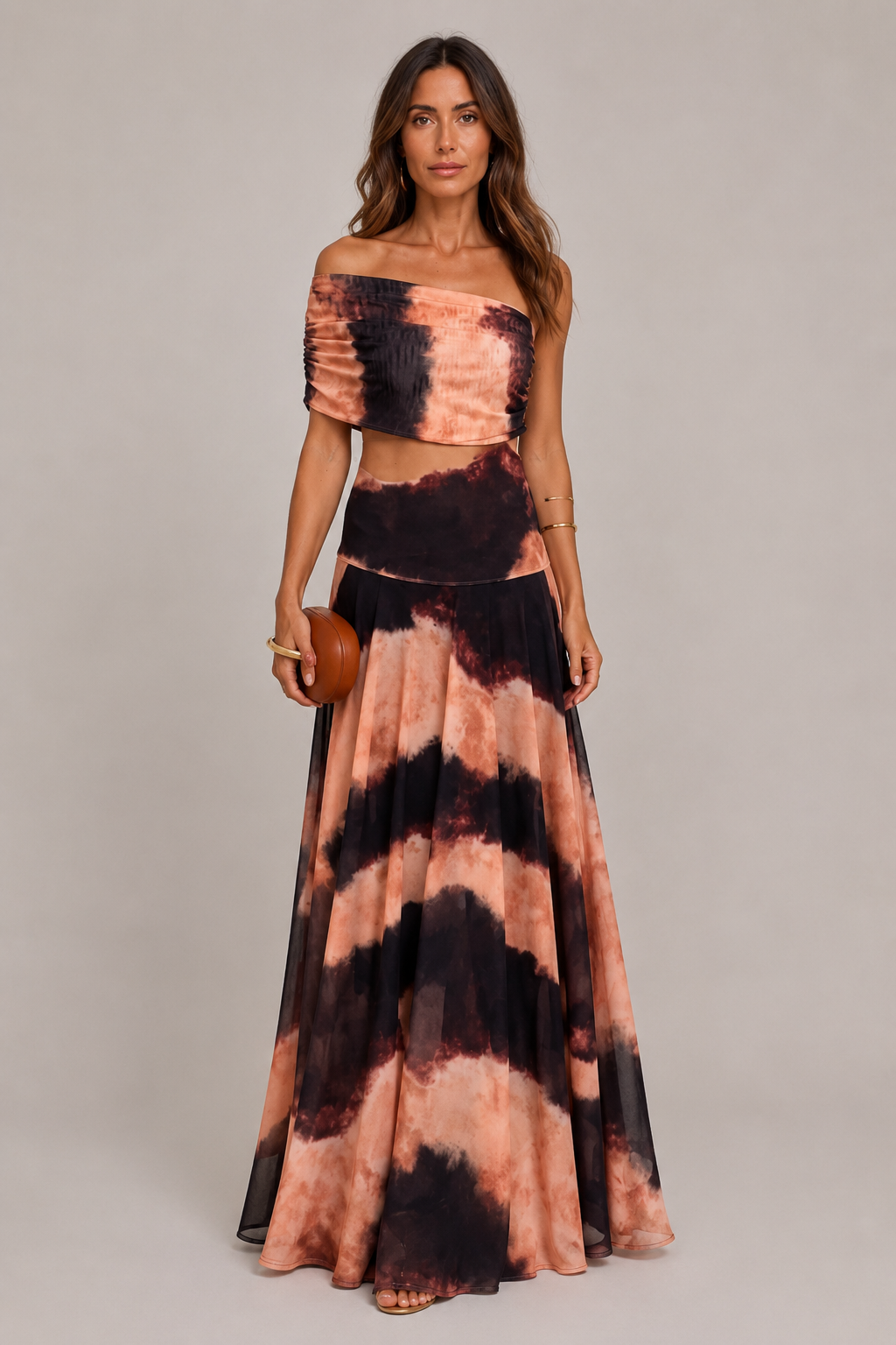 Vestido con Estampado Naranja y Marrón