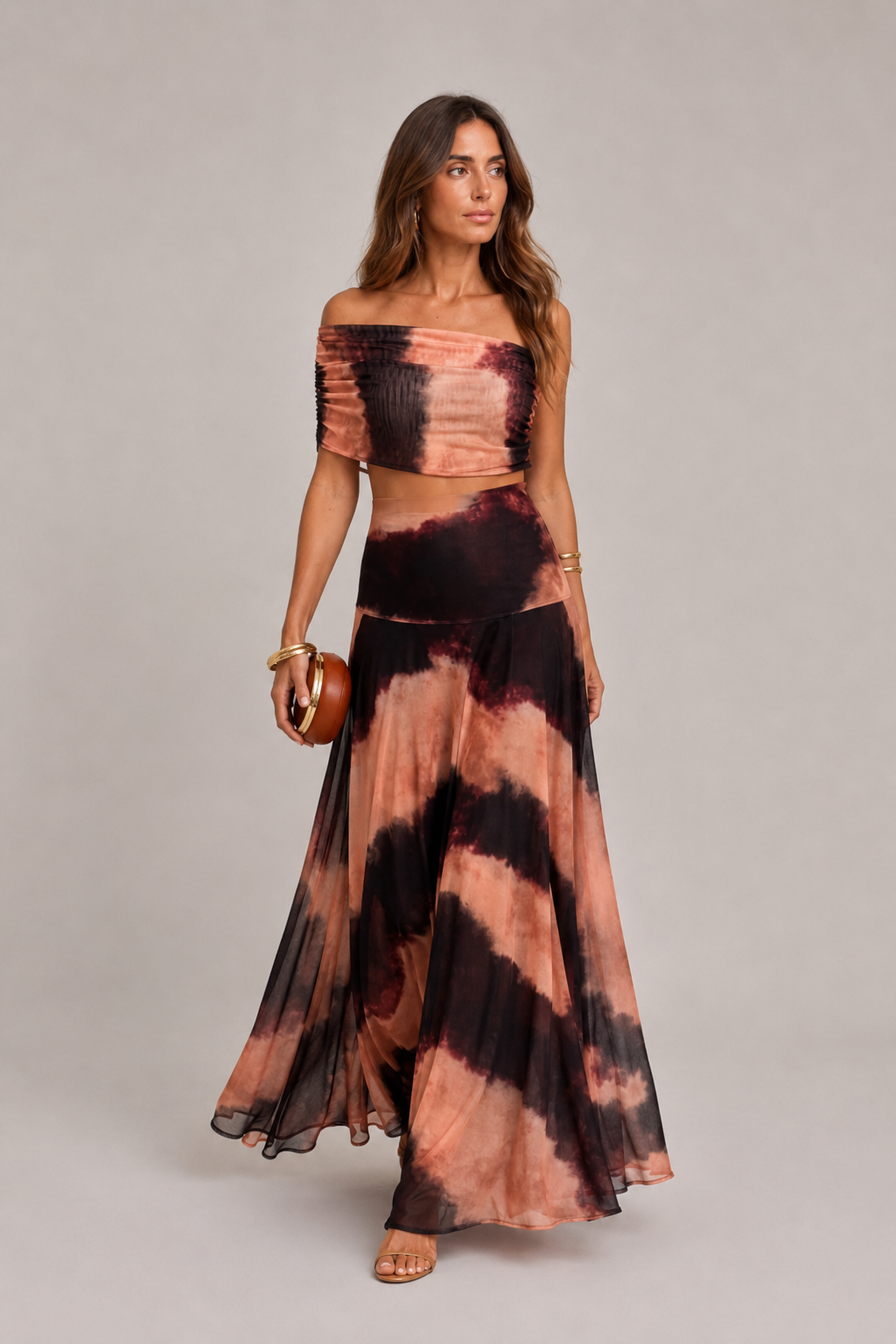 Vestido con Estampado Naranja y Marrón