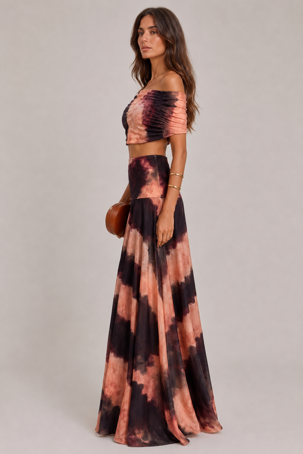 Vestido con Estampado Naranja y Marrón
