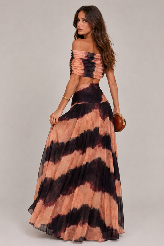 Vestido con Estampado Naranja y Marrón