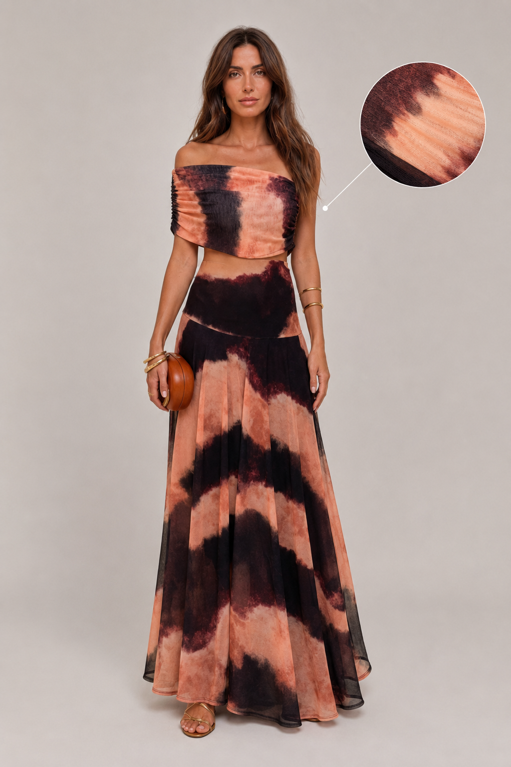 Vestido con Estampado Naranja y Marrón