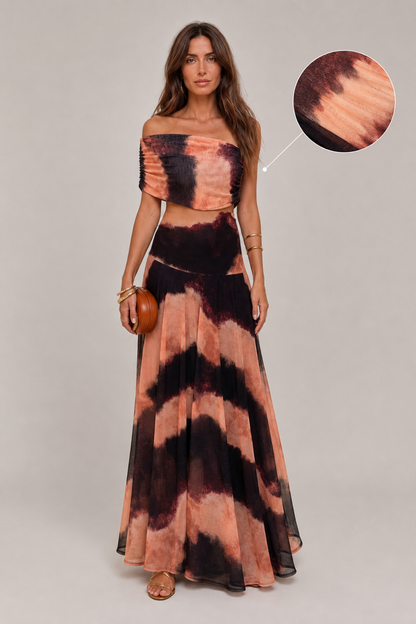 Vestido con Estampado Naranja y Marrón