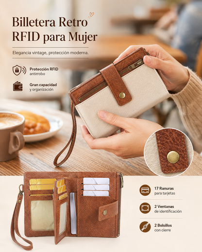 Cartera de mujer de piel con protección RFID