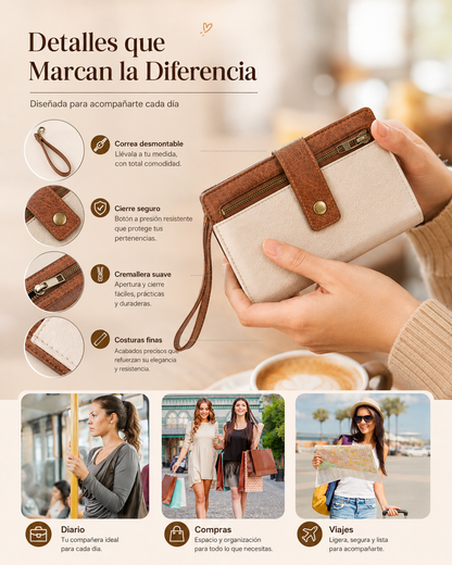 Cartera de mujer de piel con protección RFID