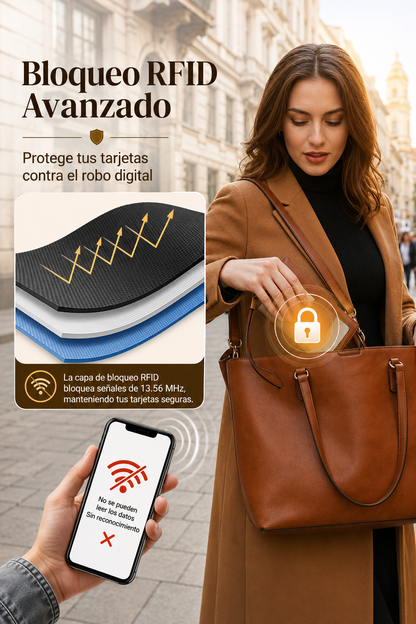 Cartera de mujer de piel con protección RFID